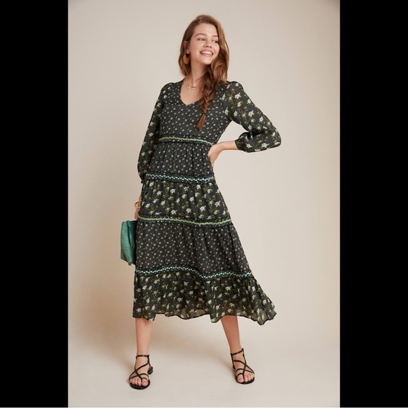 Anthropologie Dresses & Skirts - Anthropologie Karoline Tiered Maxi Dress Long Sleeve Ditsy Floral size 14 Boho